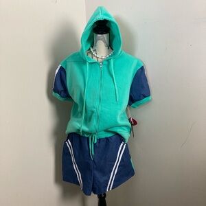 Women’s 2pc Athleisure Green and Blue Women's Hoodie & Shorts